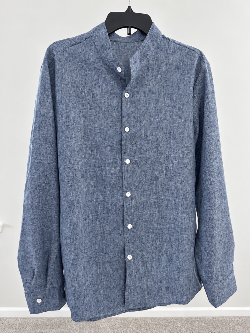 Men's Blue Mandarin Collar Button-Up Shirt